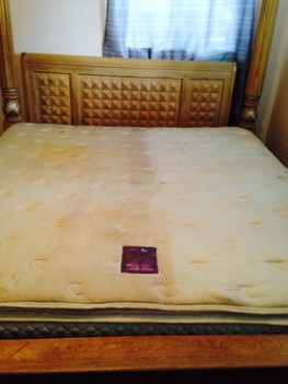 Heavily soiled mattress, 5 years old never cleaned. Precondition with a mechanical scrubber was applied to remove years of body oils and sweat from the fabric. A Eco-protector was applied after the cleaning to dry out the fabric in 2-4 hours. Park Forest, IL
